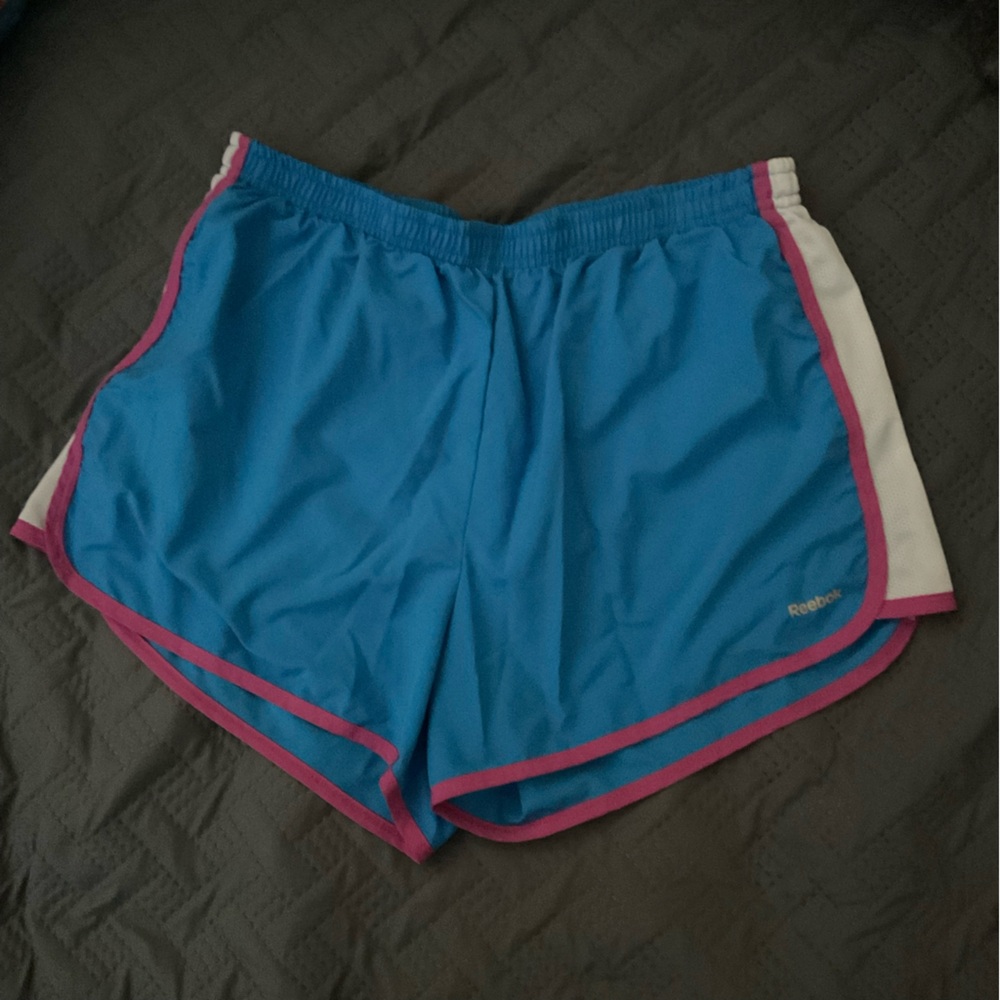 Reebok Women's Athletic Shorts in Blue with Pink Trim